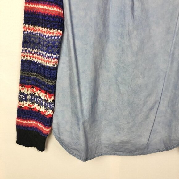 Free People We the Free Chambray Fair Isle Sweater Sleeve Button Down M - Picture 7 of 8